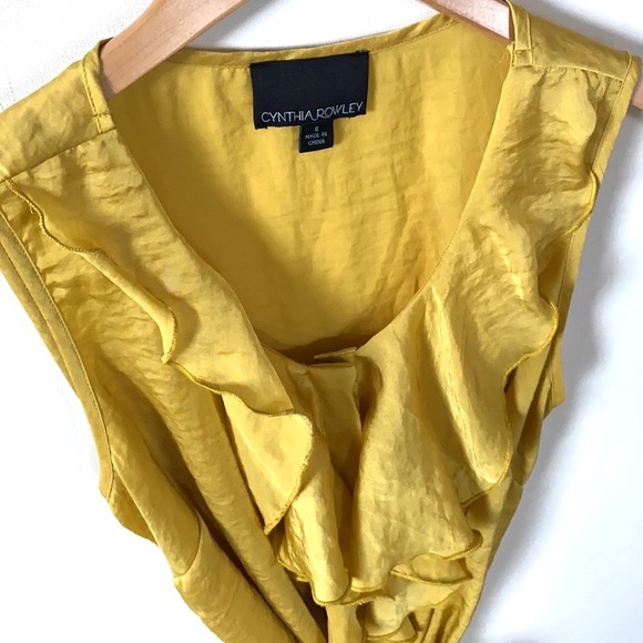 Cynthia Rowley Sleeveless yellow gold ruffled tie waist blouse, Size S - Picture 5 of 6